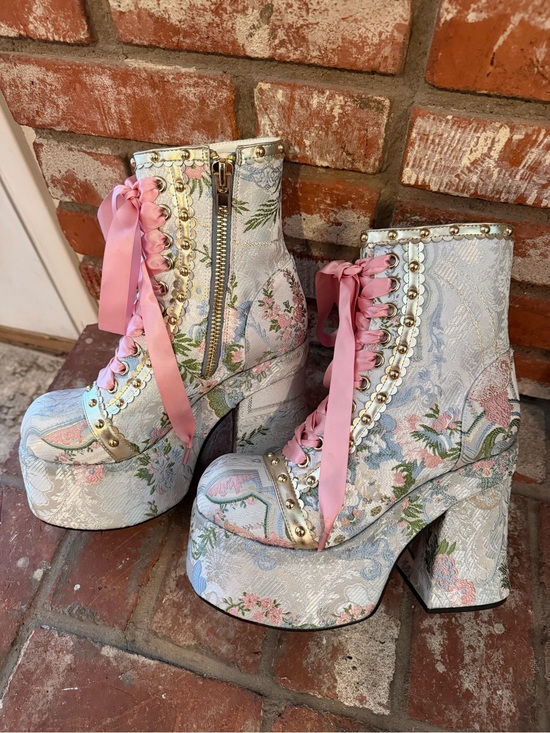 Sugar Thrillz Shoes - Sugar Thrillz Floral Brocade Platform Boots- Dolls Kill Sz 9